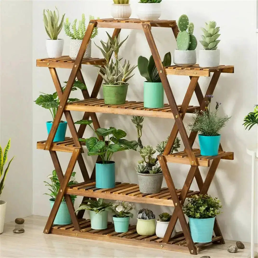8 Tier Tall Large Capacity Wood Plant Stand For Balcony