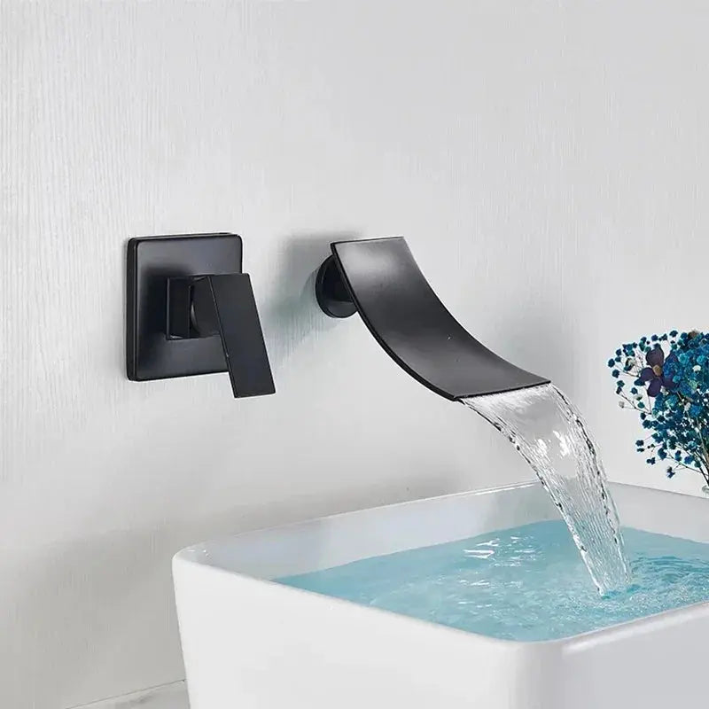 Waterfall Basin Faucet Chrome Matte Black Wall Installation