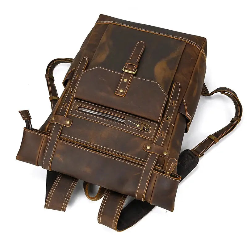 2023 New Style Men's Leather Backpack Vintage Fashion Men Male Travel Bag Laptop Bagpack For Male Cowhide Male Bag Anti theft