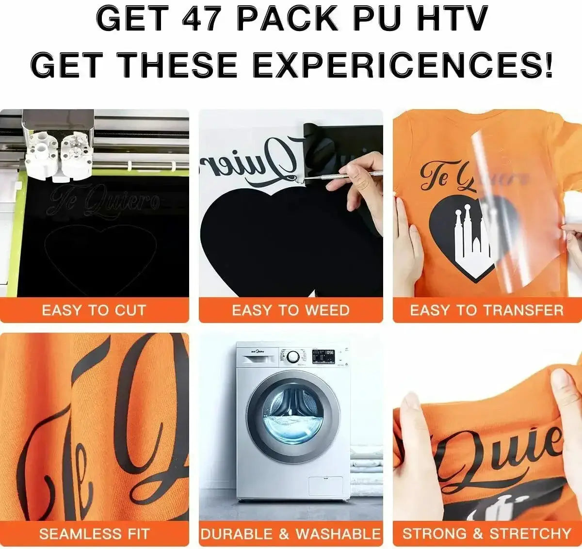 HTVRONT 47Pcs PU Heat Transfer Vinyl Sheets For Cricut