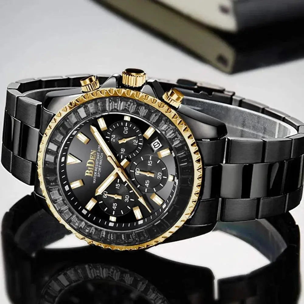 Rainbow Diamond Gold Watch For Men Stylish Timepiece