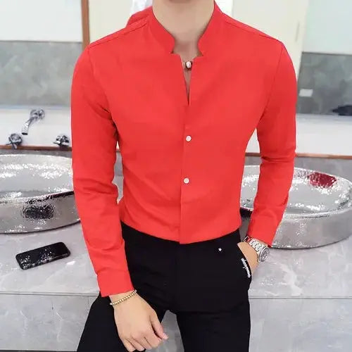 Black Male Stretch Long Sleeve Shirts High Quality