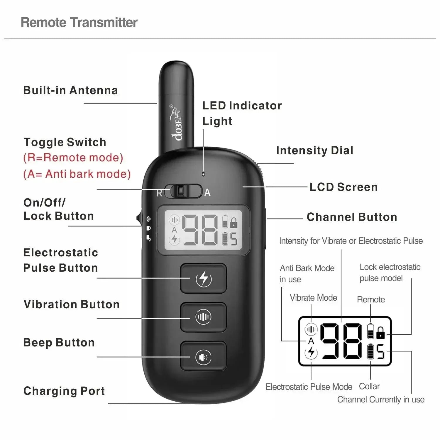 Remote Dog Training Bark Collar 600M Waterproof Long Range