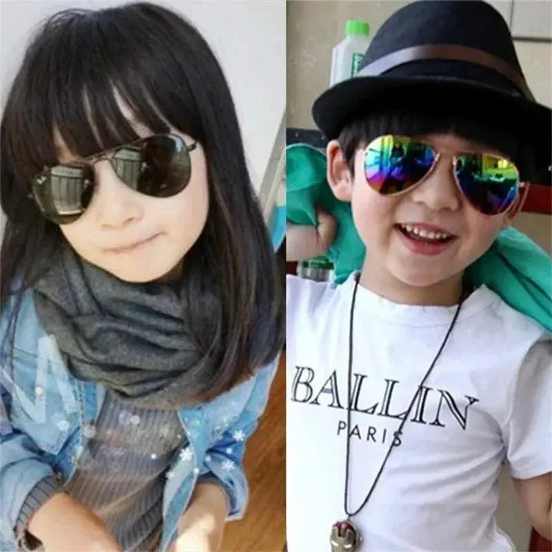 Trendy Kids Pilot Sunglasses Stylish Metal Frame Goggles
