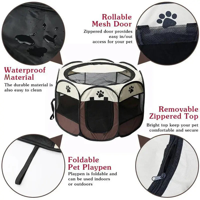Portable Octagon Pet Playpen With Zipper For Indoor Outdoor