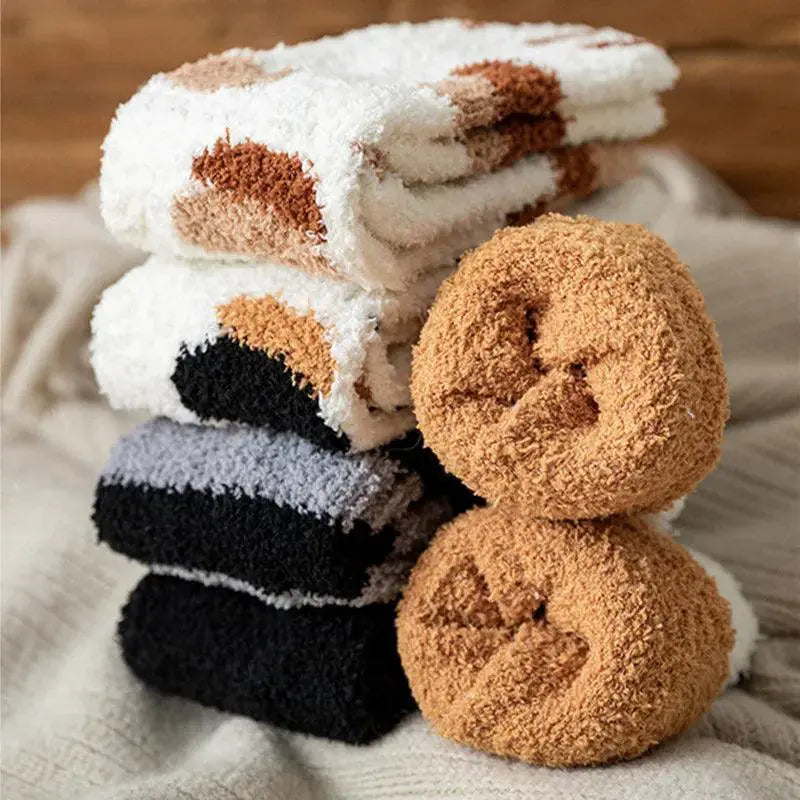 Cozy Cartoon Paw Print Fleece Socks Kawaii Comfort