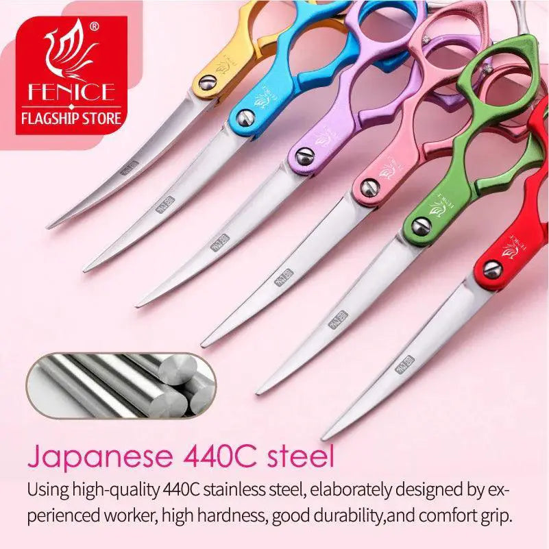 Fenice Curved Grooming Scissors for Dogs and Cats Precision