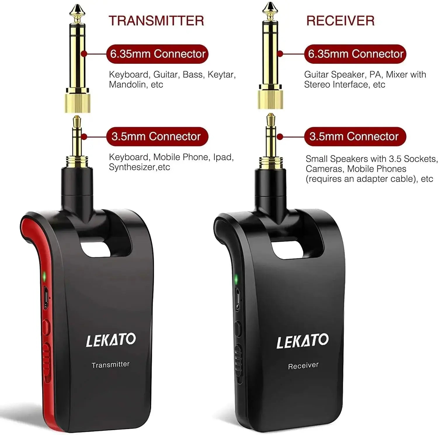 Lekato WS60 Wireless Guitar Transmitter 2 In 1 Receiver