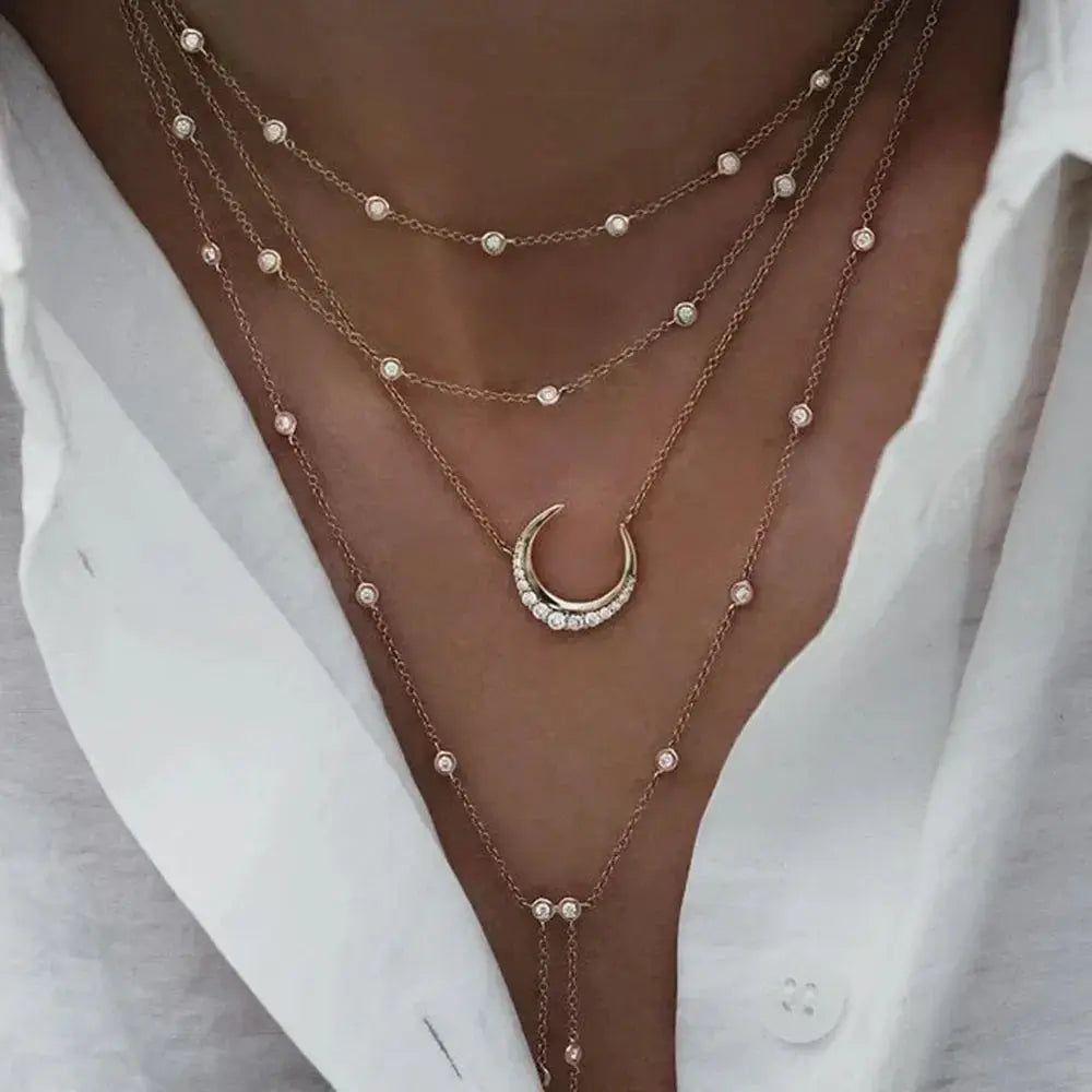 Boho Multi Element Crystal Layered Necklace for Women