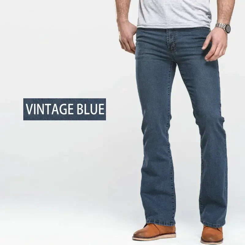 Mens Boot Cut Jeans Slim Fit Denim Pants Slightly Flared
