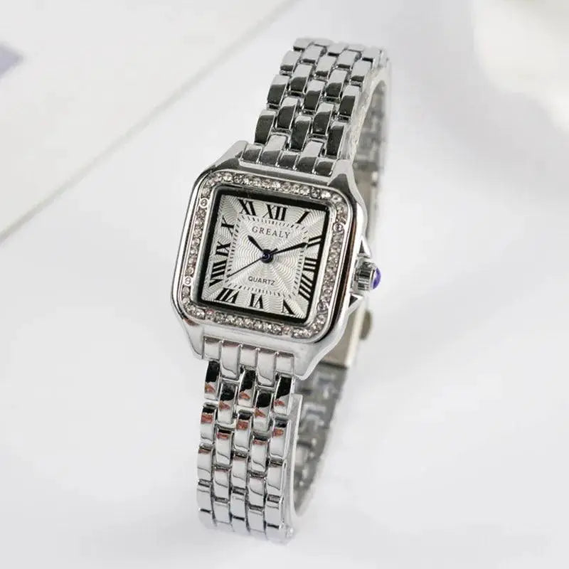 Elegant Silver Square Quartz Wristwatch For Modern Fashion