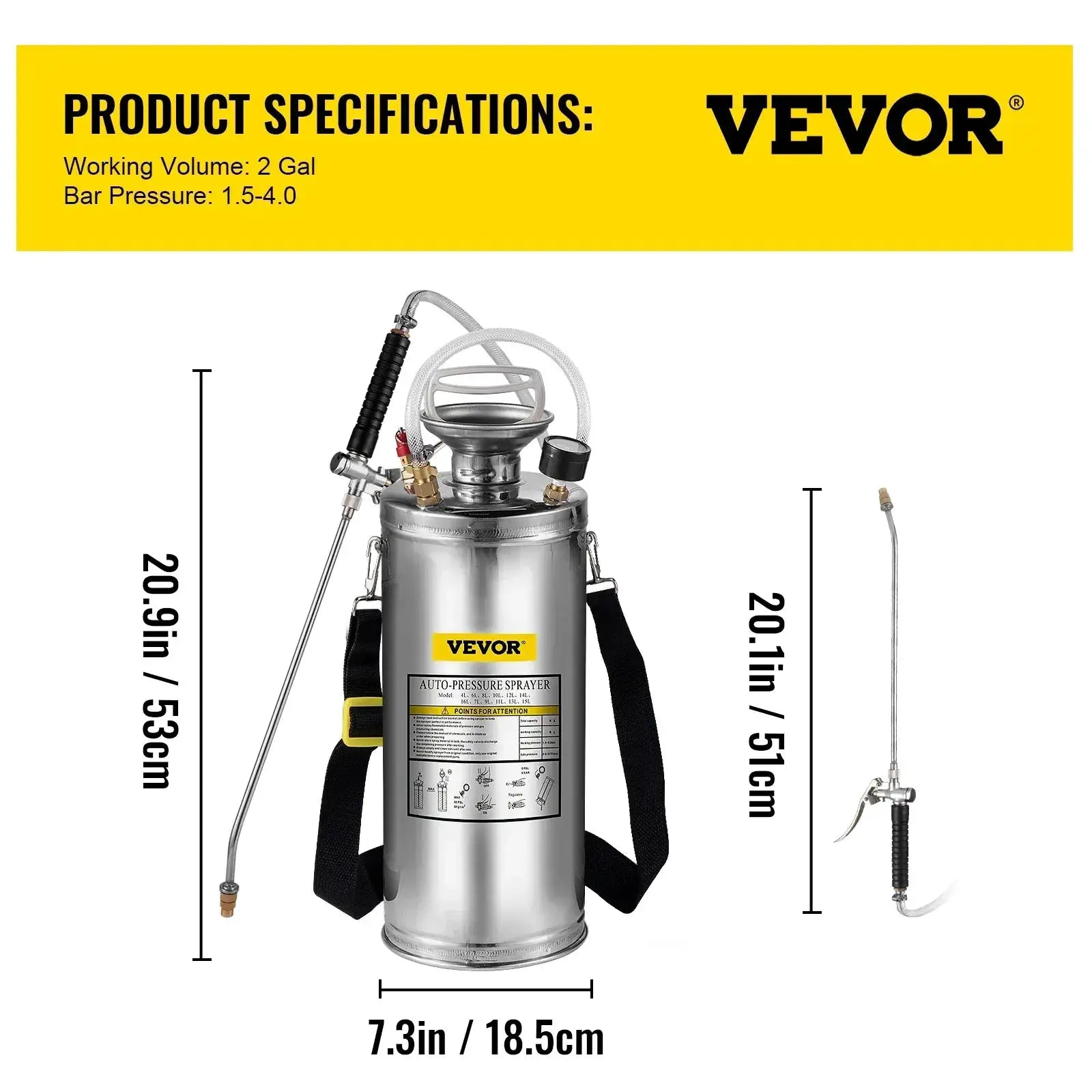 VEVOR Stainless Steel Hand Pump Sprayer For Garden Use