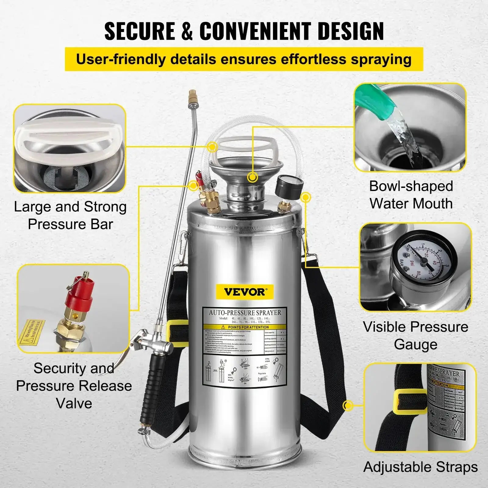 VEVOR Stainless Steel Hand Pump Sprayer For Garden Use