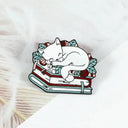 Cat Reading Enamel Pin for Book Lovers