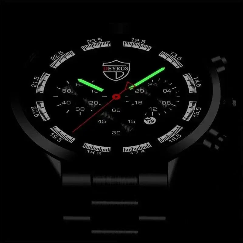 Stainless Steel Calendar Quartz Watch with Luminous Hands