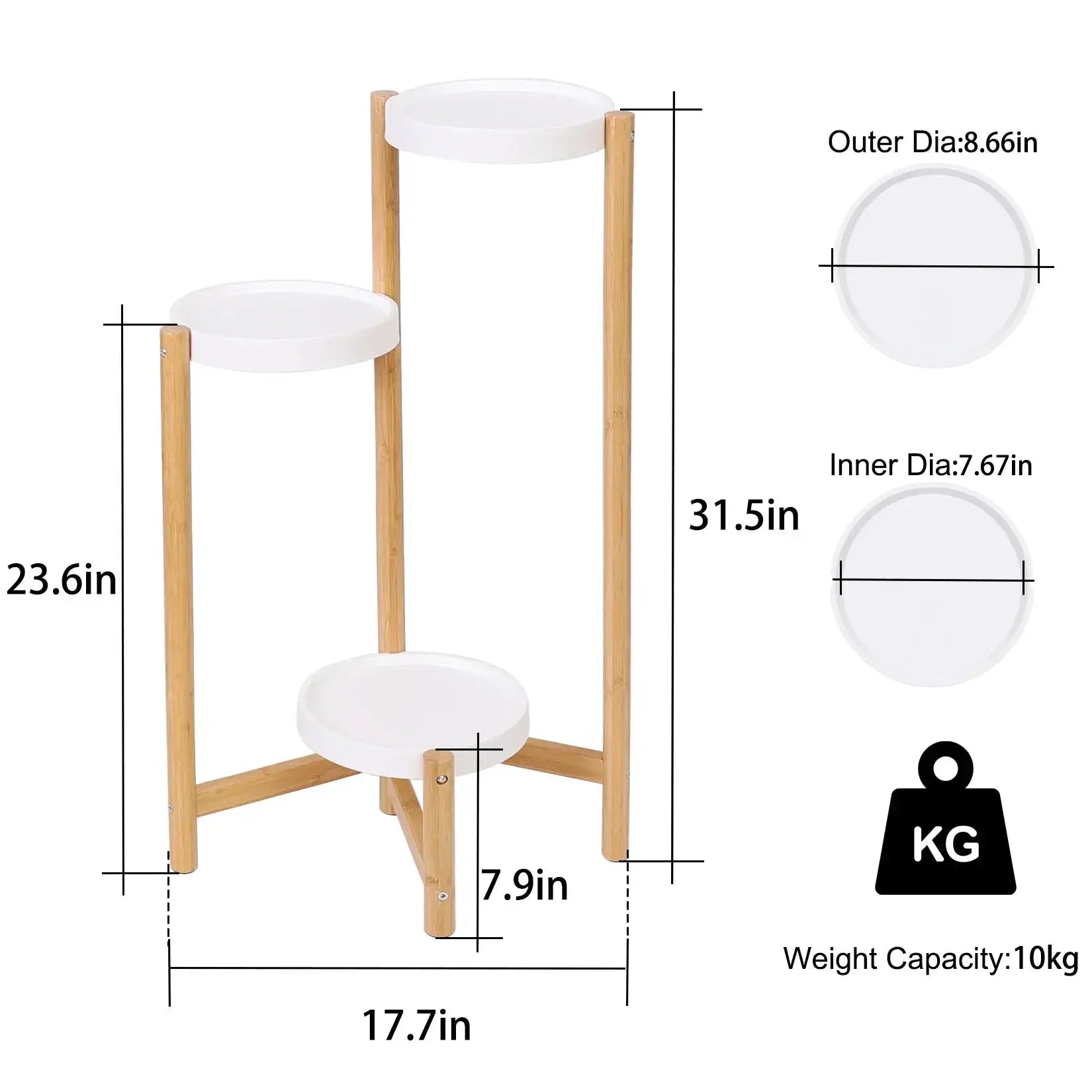 Bamboo Indoor 3 Tier Tall Corner Plant Stand Holder