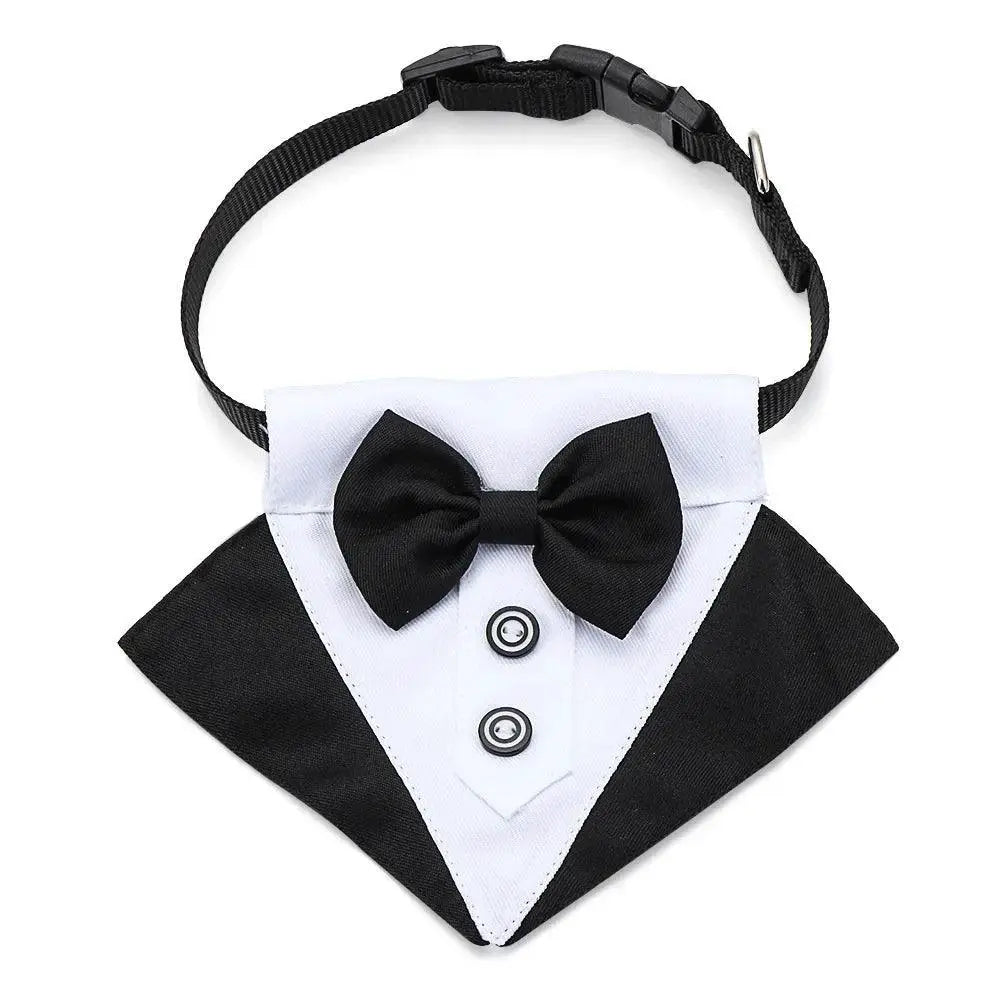 Adjustable Black Red Tuxedo Bow Tie Collar Set For Pets