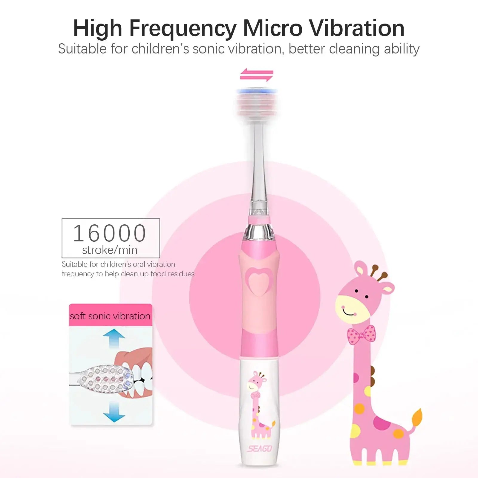 SEAGO Kids Electric Toothbrush 3 to 12 Years Soft Bristle