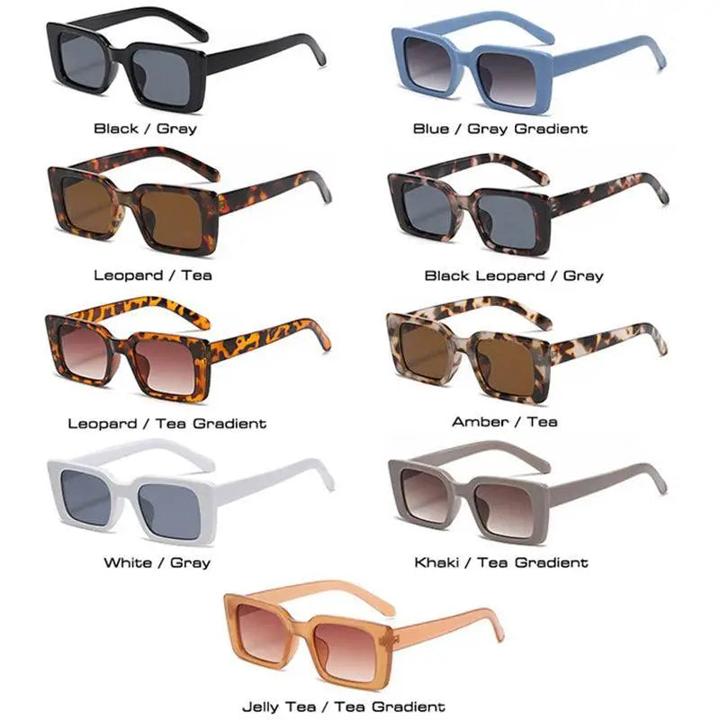 UV400 Retro Leopard Rectangle Sunglasses Unisex Fashion