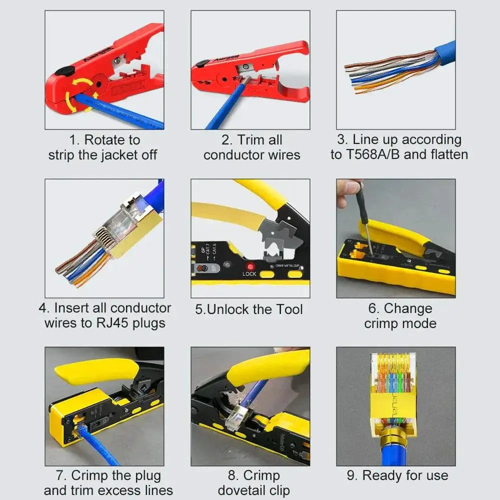 AMPCOM Ethernet Cable Crimper Professional Pass Through Tool