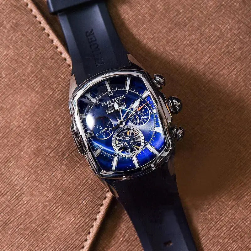 Reef Tiger Tourbillon Stainless Steel Sport Watch Luxury