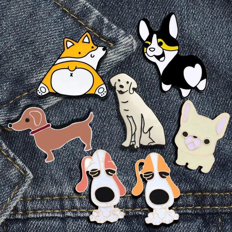 Cartoon Dog Enamel Pins Corgi Bulldog Brooch Collection