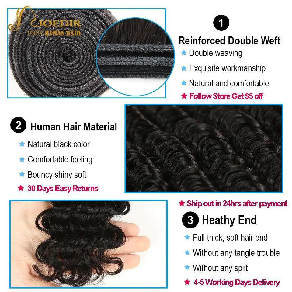Brazilian Deep Wave Hair Bundle Set Remy Extensions