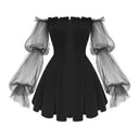 Gothic Elegance Dress: Vintage Off-Shoulder Velvet Mini Dress