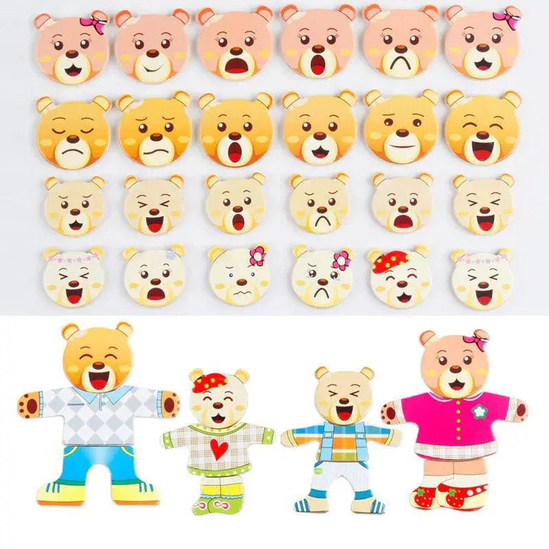 QWZ Little Bear Wooden Jigsaw Puzzle Dress Up Game Toy