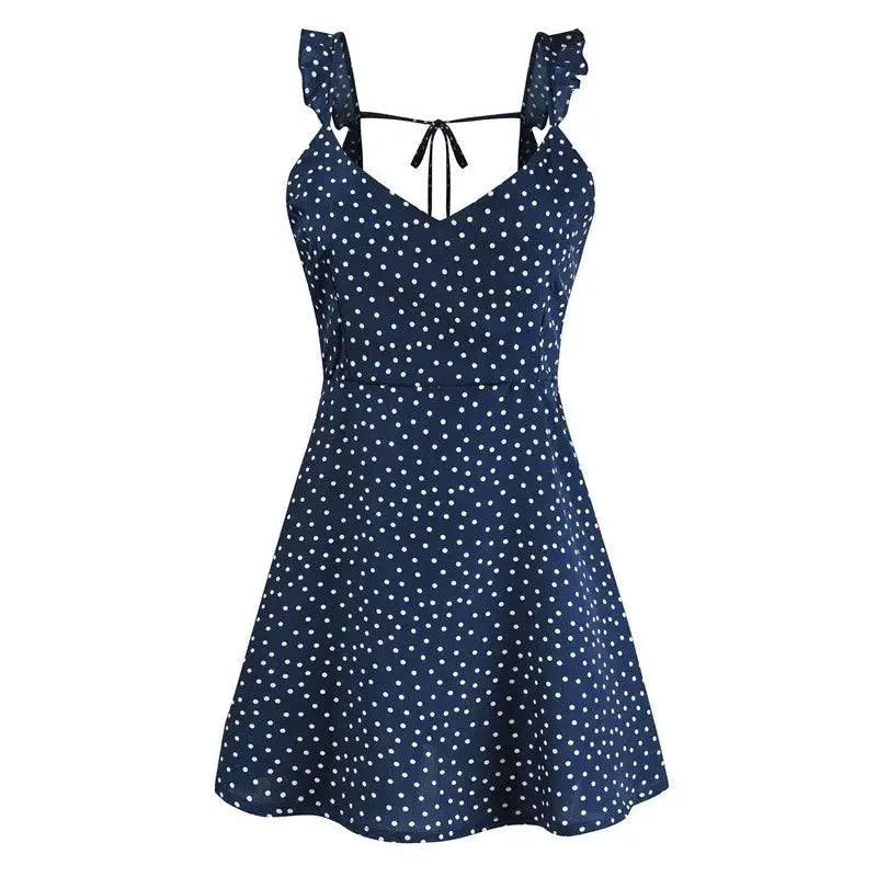 Sultry Dot Print V Neck Dress Backless Chic Elegant