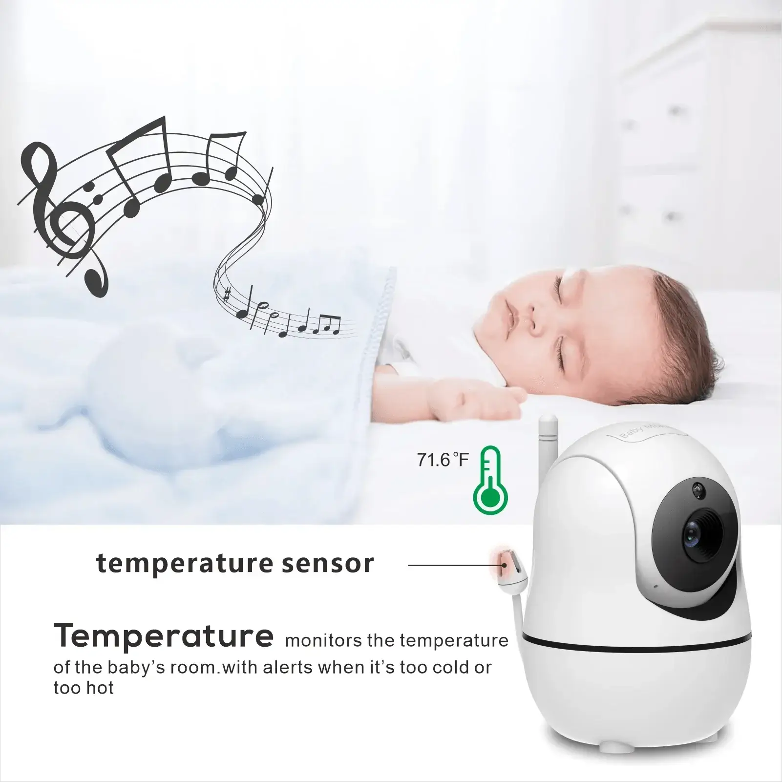 5 Inch HD Video Baby Monitor With Dual Cameras And Lullabies