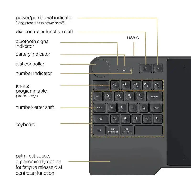 HUION Inspiroy Keydial KD200 Wireless Graphics Tablet