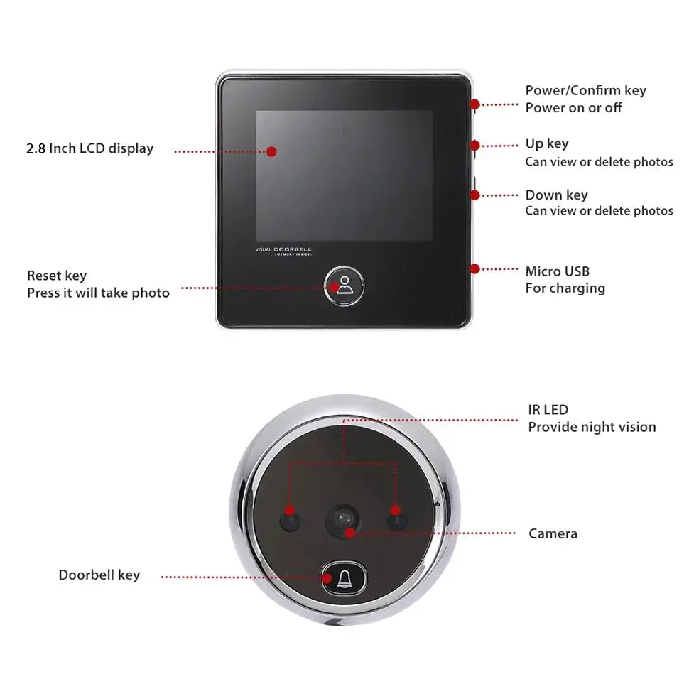 KAK 2.8" LCD Screen Electronic Door Viewer Bell IR Night Door Camera Photo Recording Digital Door Viewer Smart Peephole Doorbell by stepyours.com