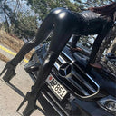 Black Faux Leather Push-Up Leggings for Streetwear Chic