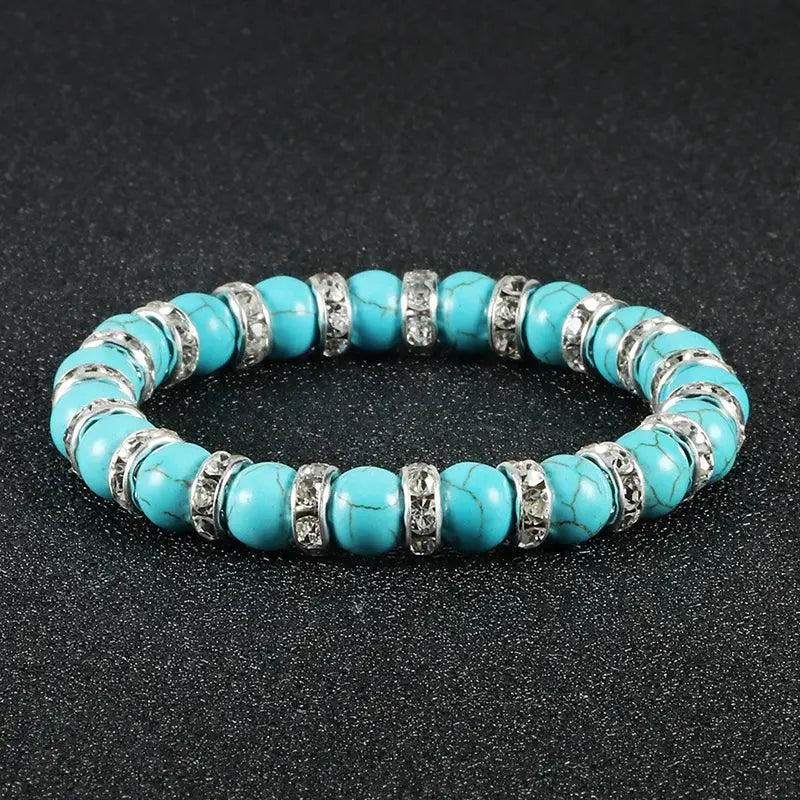 Blue Beaded Bracelet Charm Natural Stone Crystal Stretch