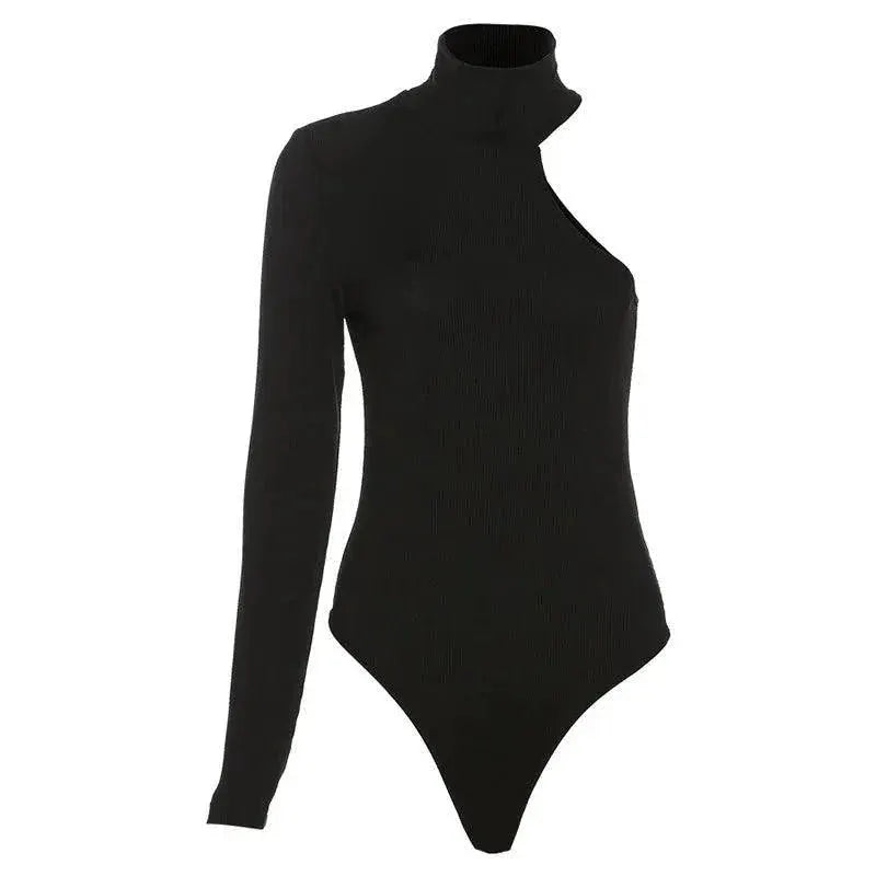 Yimunancy One Shoulder Knitted Bodysuit Elegant Statement
