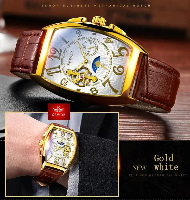 Gold Tourbillon Moon Phase Luxury Automatic Watch For Men