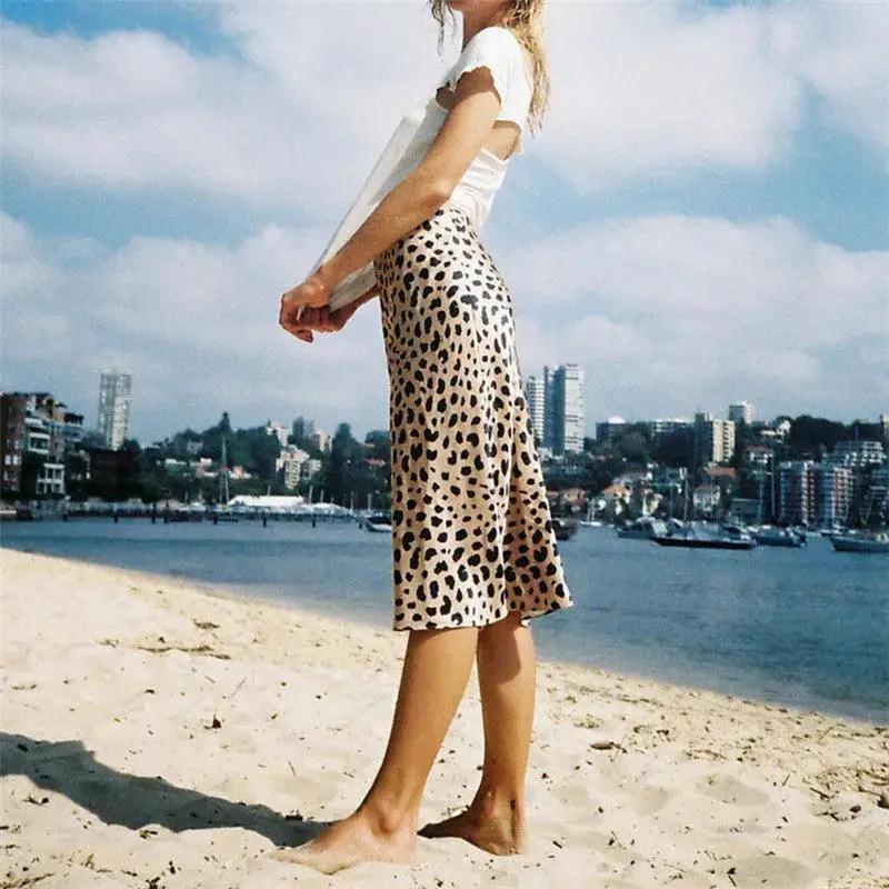 Leopard Print Midi Skirt Wild Flattering A Line Style