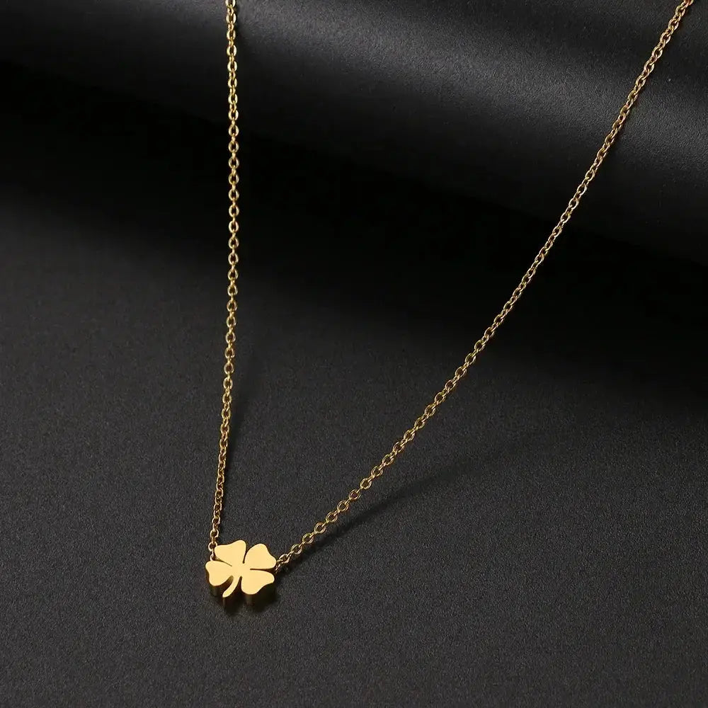 Stainless Steel Necklace Minimalist Four Leaf Clover Pendant
