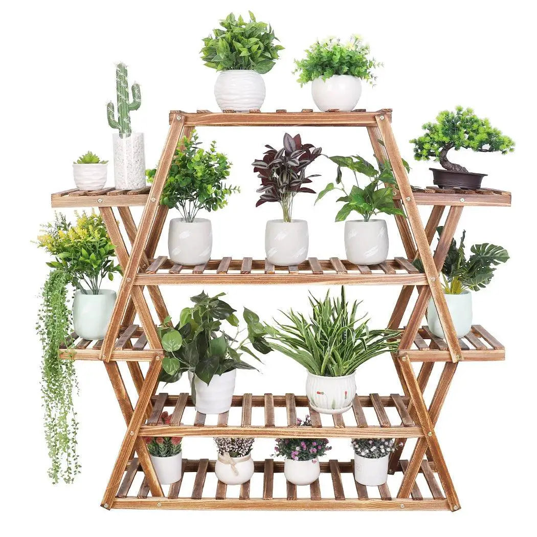 8 Tier Tall Large Capacity Wood Plant Stand For Balcony