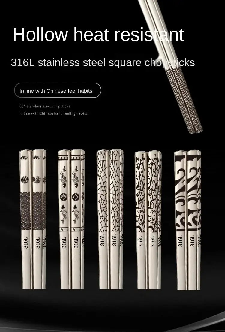 24cm Korean Chopsticks 316L Stainless Steel Laser Engraving Anti Skid - product image 7