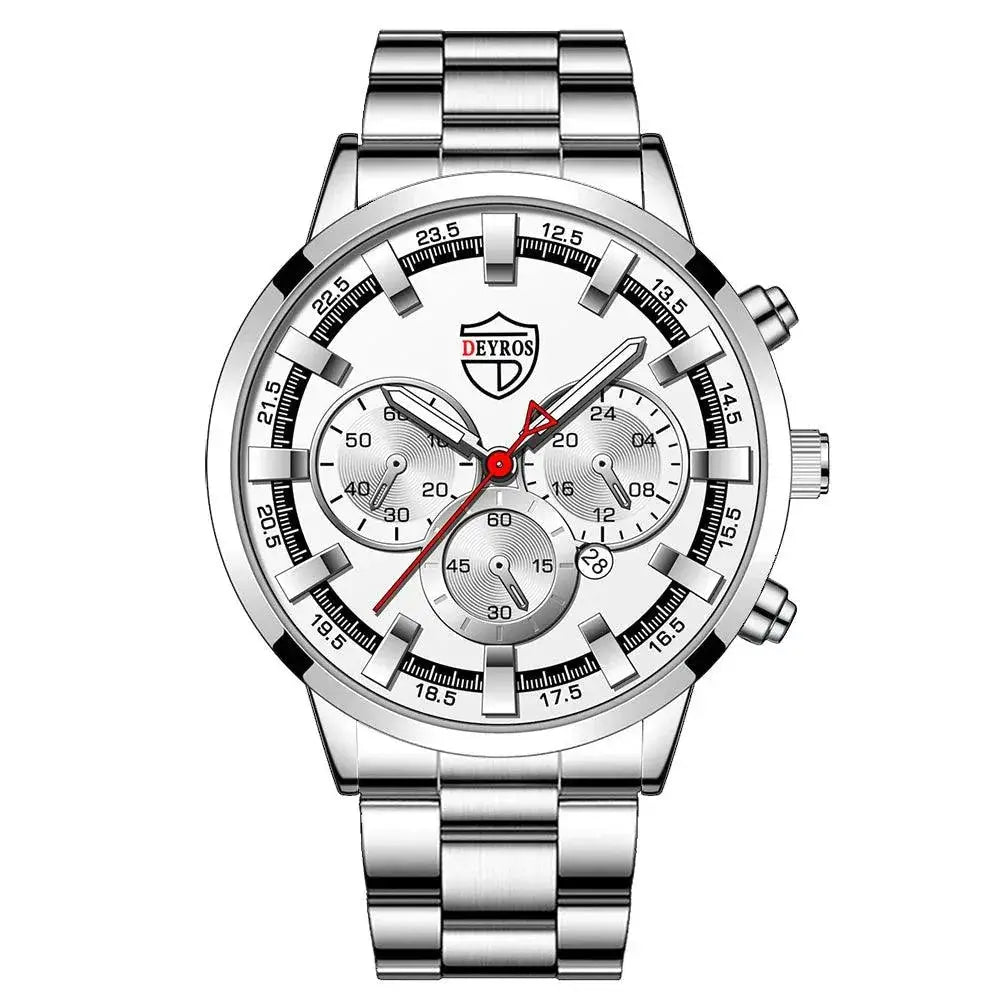 Stainless Steel Calendar Quartz Watch with Luminous Hands