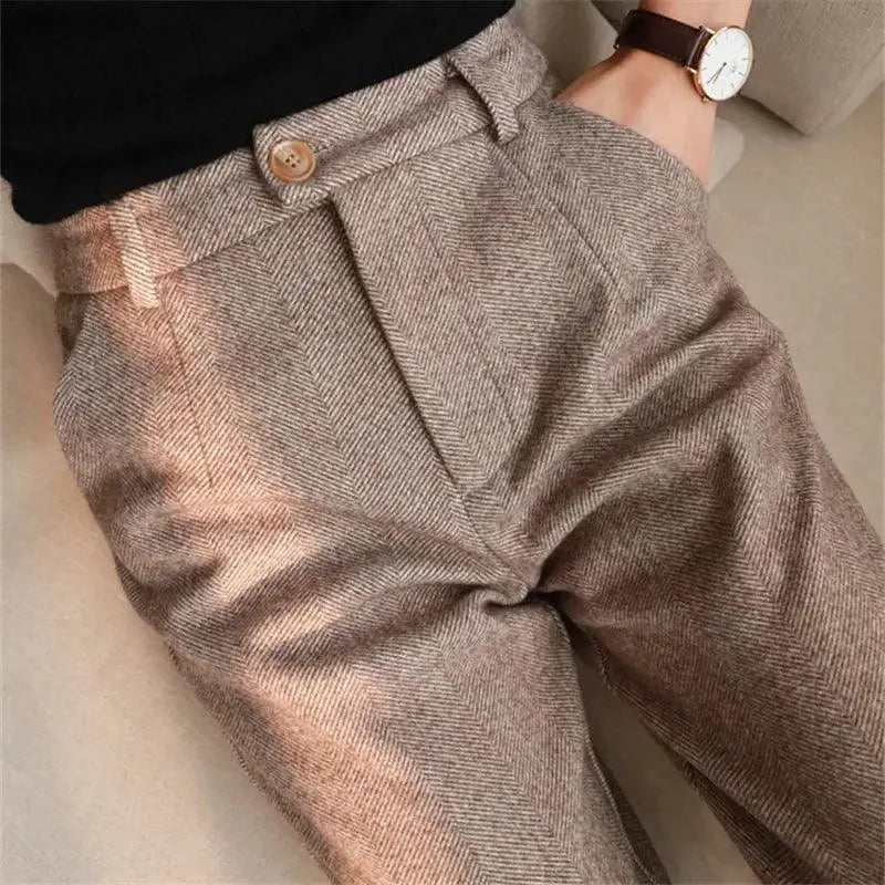 Woolen Harem Pants High Waist Trousers For Winter Warmth