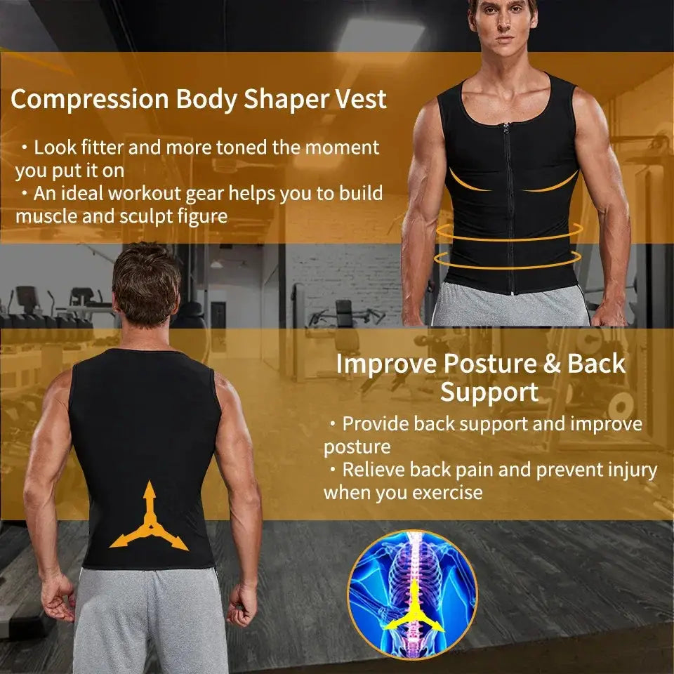 Men Sauna Sweat Vest Waist Trainer Compression Shirt