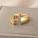 Rainbow Zircon Letter Rings For Women Fashion Jewelry 2024