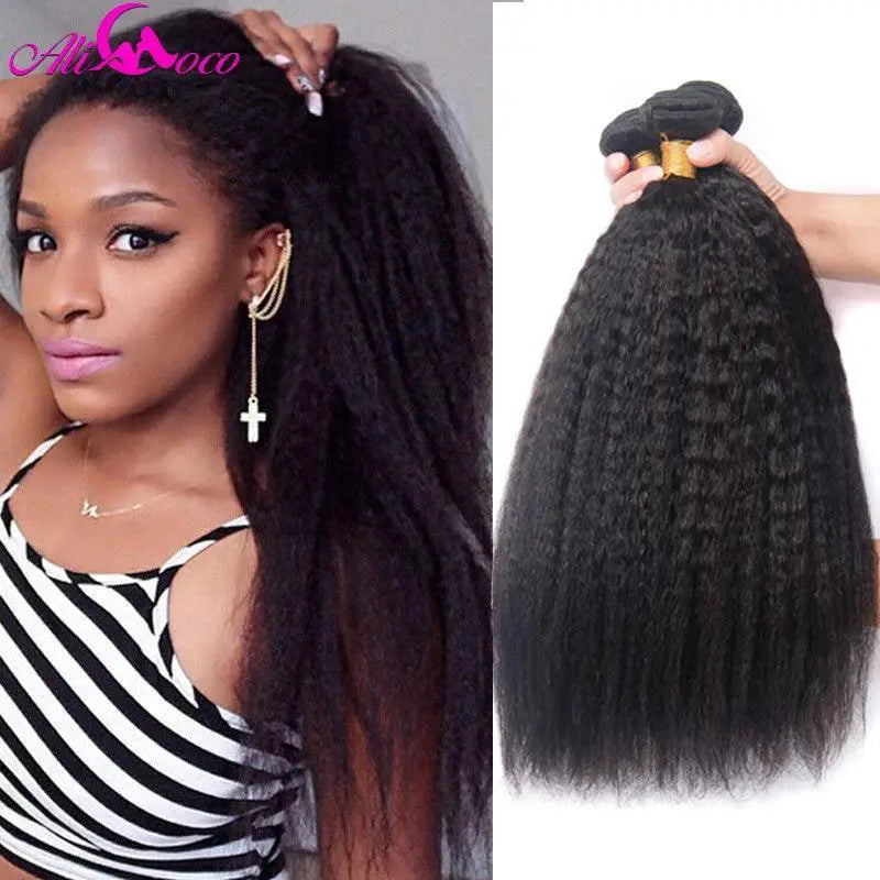 Peruvian Kinky Straight Hair Bundles Premium Extensions