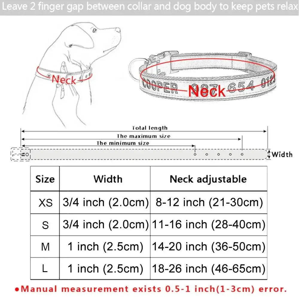 Embroidered Personalized Nylon Dog Collar All Sizes
