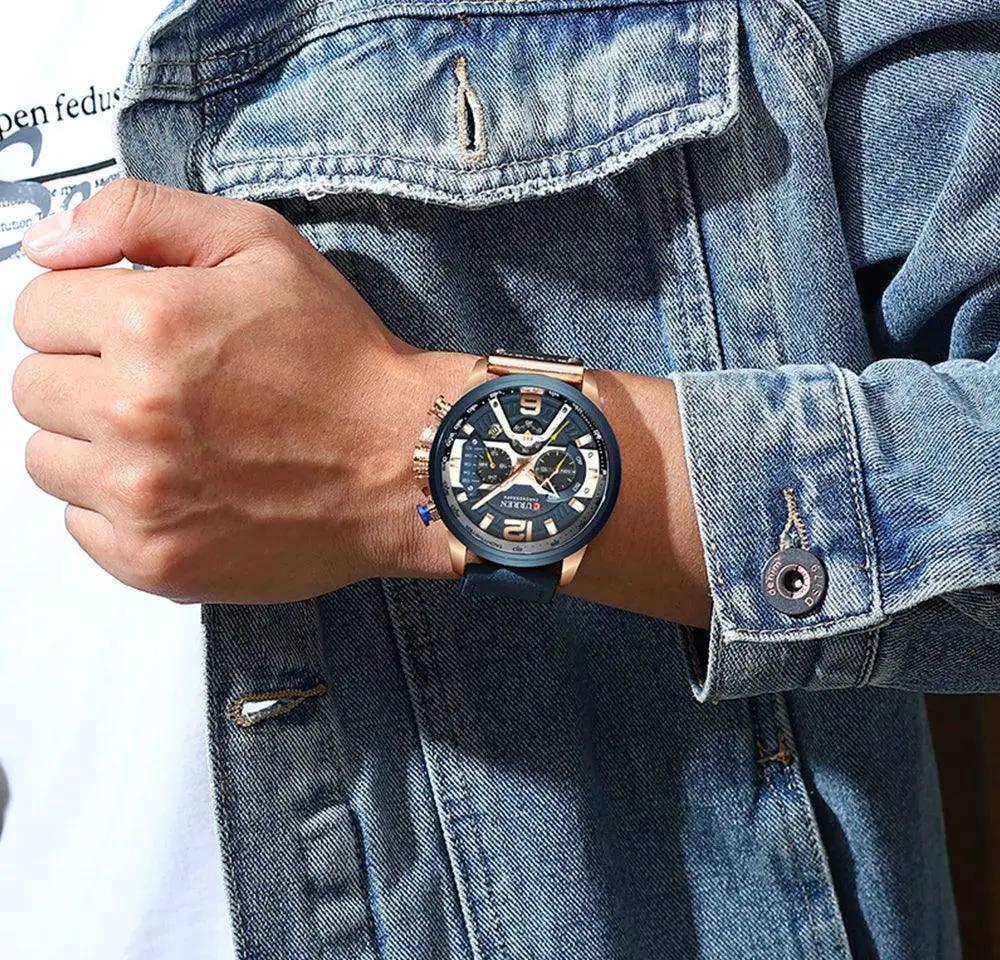Mens Leather Chronograph Watch Timepiece Modern Style