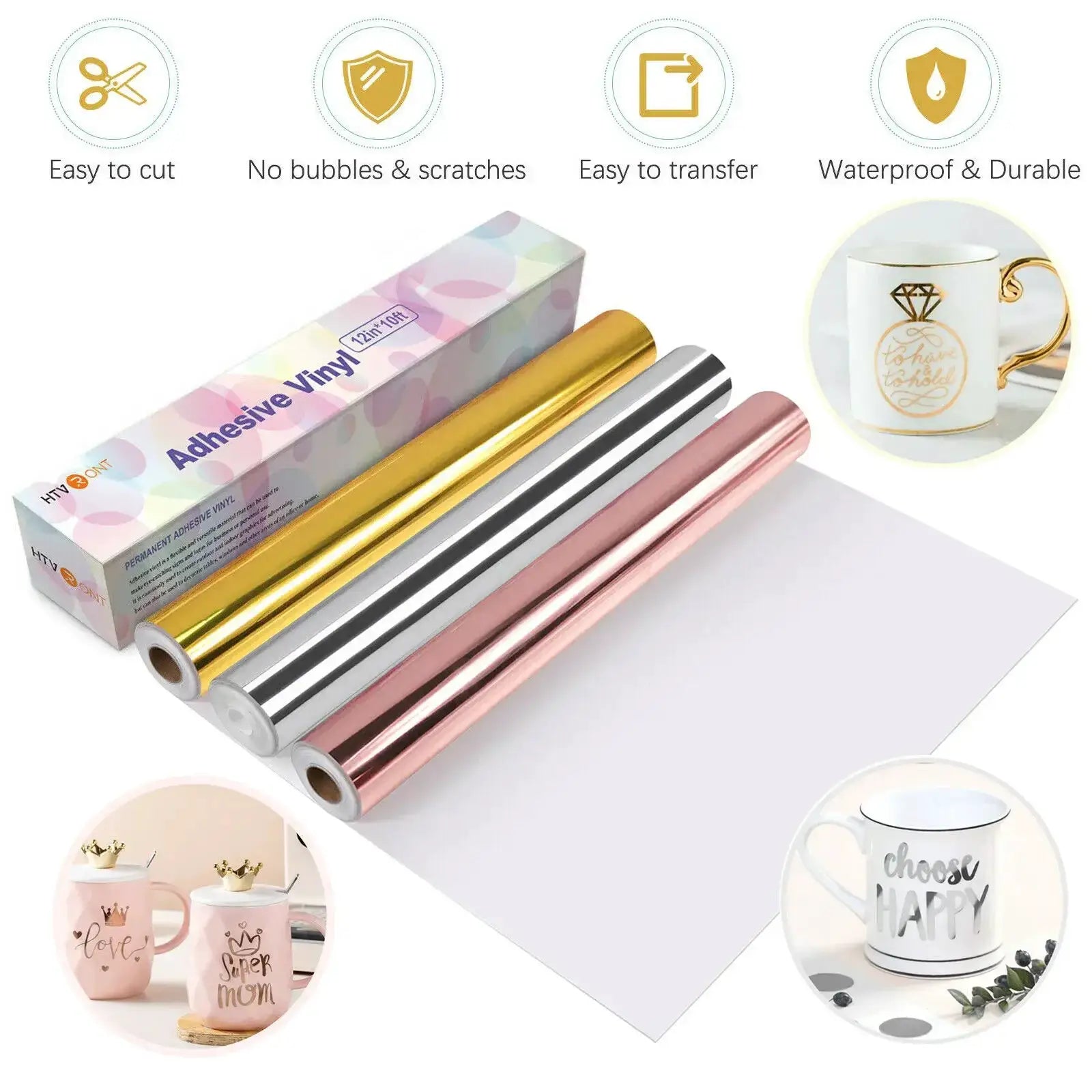 HTVRONT Mirror Metallic Vinyl Roll 12x10ft For Cricut Decor