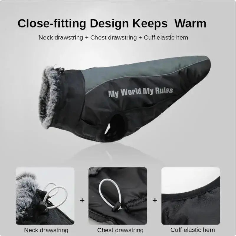 Waterproof Dog Vest Jacket With Fur Collar For Large Breeds